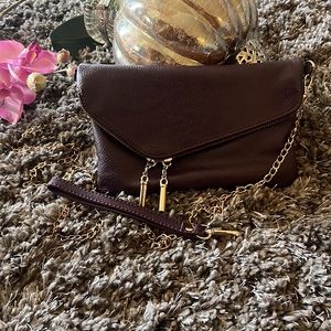 Eggplant Faux Leather Envelope Wristlet Clutch Crossbody (Convertible) Purse